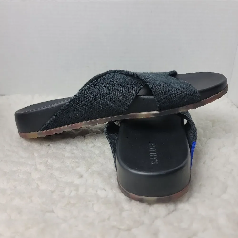 Rothy's The Weekend Womens Slide Size 9.5  Black Cross Hemp Straps Sandals